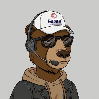 Telequest-Bär mit Headset und Kappe